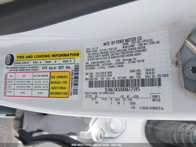 3LN6L5KUXKR617595 Lincoln Mkz Hybrid Standard