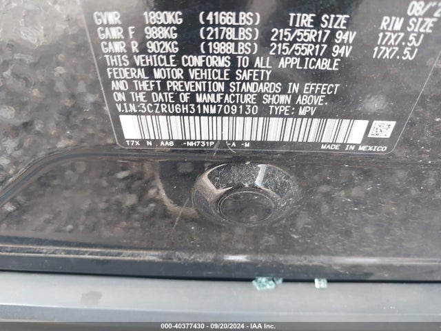 Honda Hr-v Awd Lx 2022 3CZRU6H31NM709130 Image 9