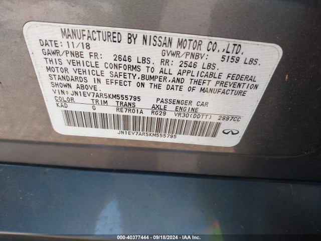JN1EV7AR5KM555795 Infiniti Q50 3.0t Luxe