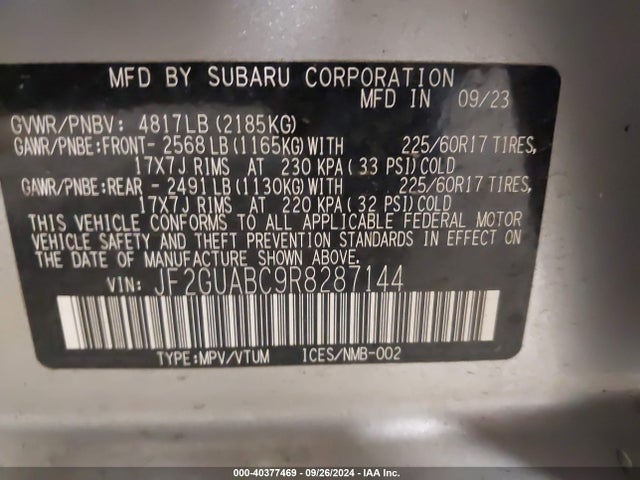 JF2GUABC9R8287144 Subaru Crosstrek