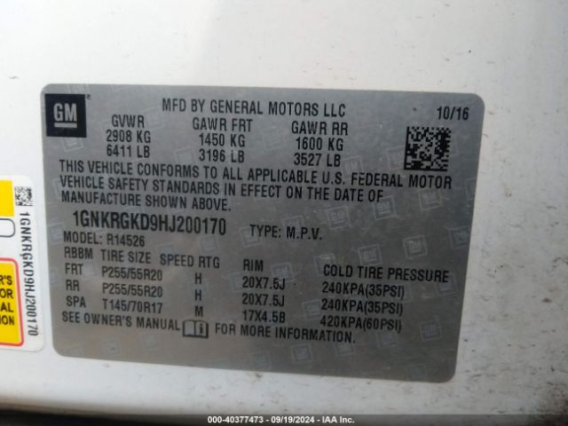1GNKRGKD9HJ200170 Chevrolet Traverse 1lt
