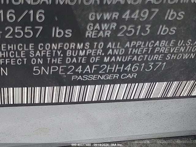 Hyundai Sonata 2017 5NPE24AF2HH461371 Image 9