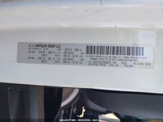 3C6TRVAG1FE503670 RAM Promaster 1500 Low Roof