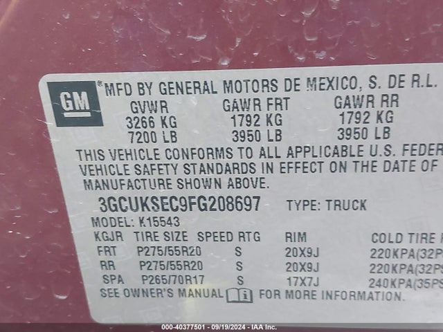 Chevrolet Silverado 1500 2lz 2015 3GCUKSEC9FG208697 Image 9