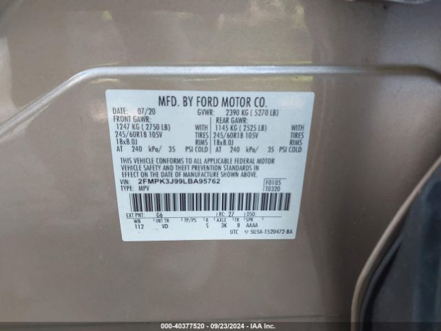 2FMPK3J99LBA95762 Ford EDGE SEL