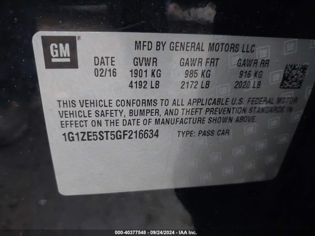 Aukcja sprzedaży 2016 Chevrolet Malibu 1lt, vin: 1G1ZE5ST5GF216634, numer aukcji: 40377548