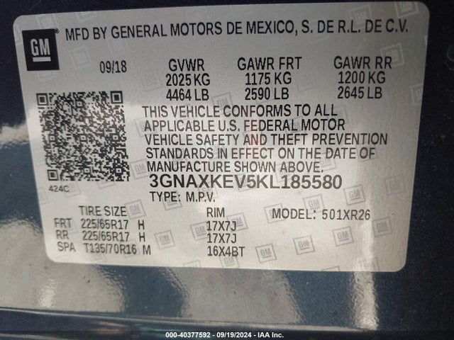 Chevrolet EQUINOX LT 2019 3GNAXKEV5KL185580 Image 9