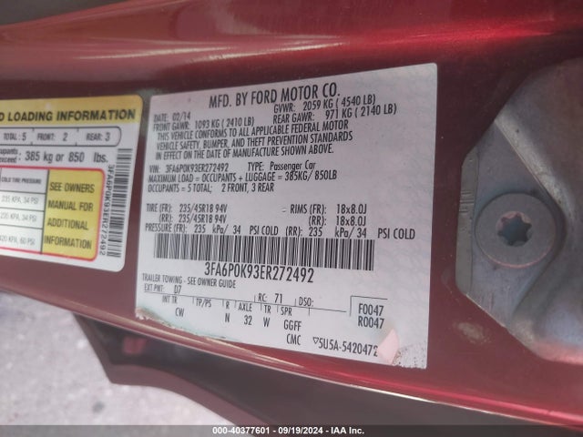 Ford Fusion Titanium 2014 3FA6P0K93ER272492 Image 9