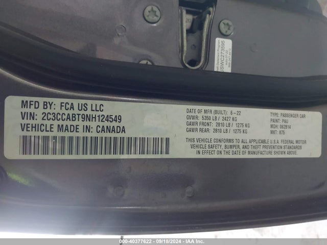 Chrysler 300 S 2022 2C3CCABT9NH124549 Image 9