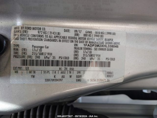 1FADP3M2XHL338046 Ford FOCUS SEL