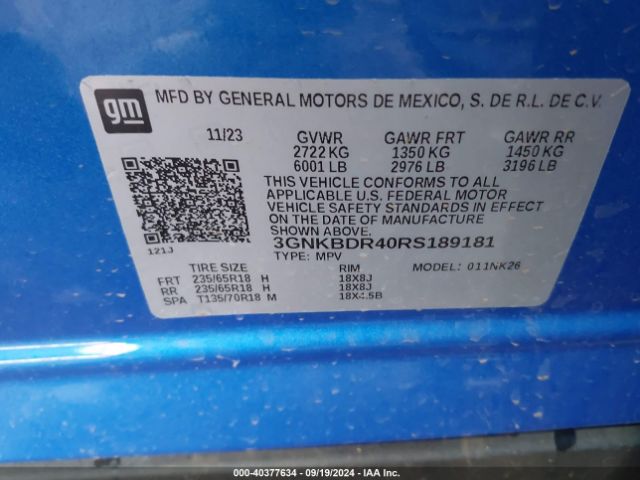 3GNKBDR40RS189181 Chevrolet Blazer Fwd 3lt