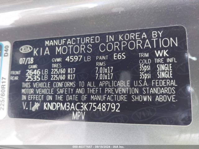 KNDPM3AC3K7548792 KIA Sportage Lx