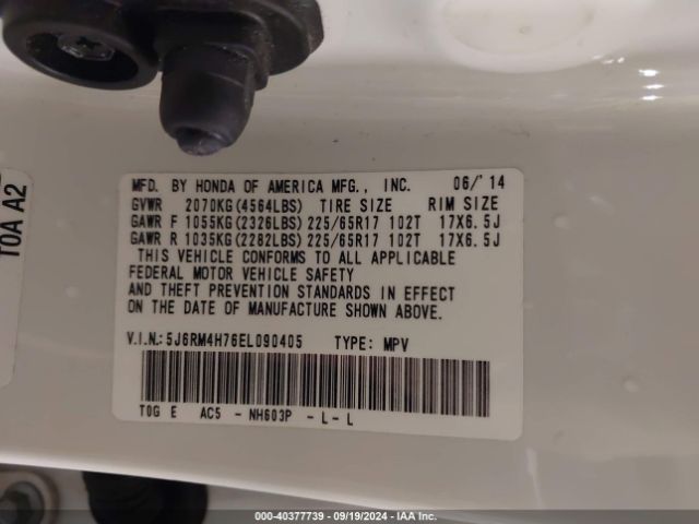 5J6RM4H76EL090405 Honda Cr-v Ex-l