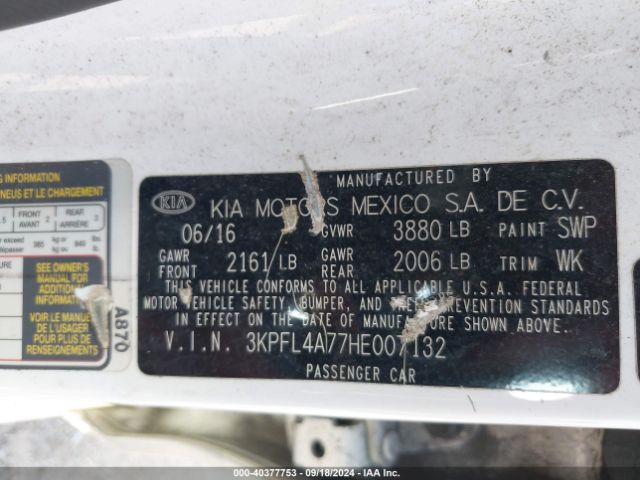 3KPFL4A77HE007132 KIA FORTE LX