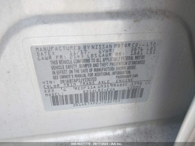 3N1AB7AP2JY230703 Nissan SENTRA S