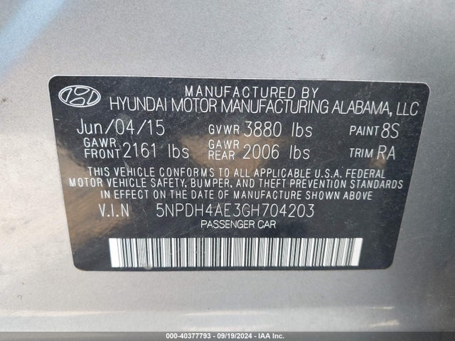 Hyundai ELANTRA SE 2016 5NPDH4AE3GH704203 Image 9