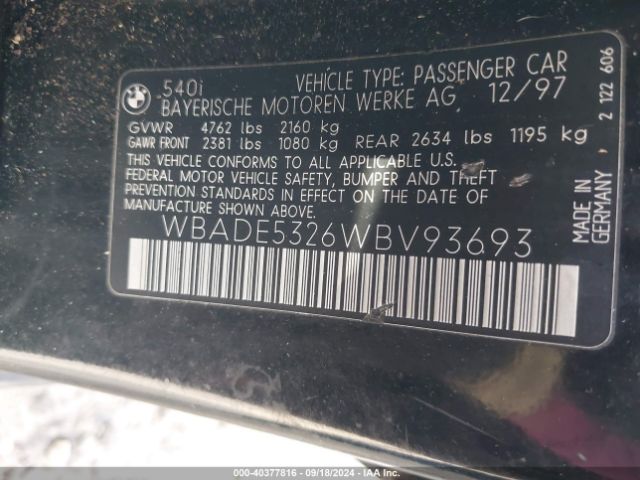 1998 BMW 540I WBADE5326WBV93693 Photo 8