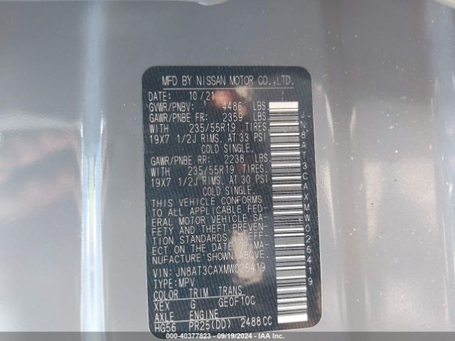 JN8AT3CAXMW026419 Nissan Rogue Sl Fwd