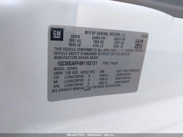 1GCWGAFF4H1162131 Chevrolet Express 2500 Work Van