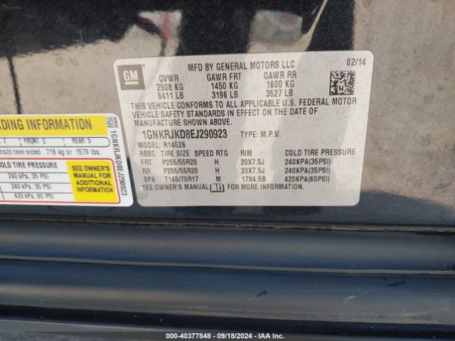 1GNKRJKD8EJ290923 Chevrolet Traverse Ltz