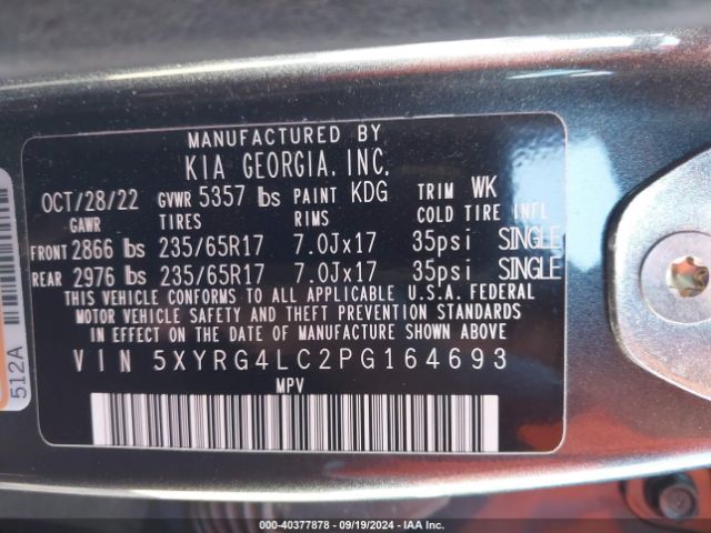 5XYRG4LC2PG164693 KIA SORENTO LX