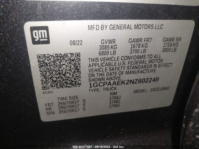 1GCPAAEK2NZ602249 Chevrolet Silverado 1500 2wd  Short Bed Wt