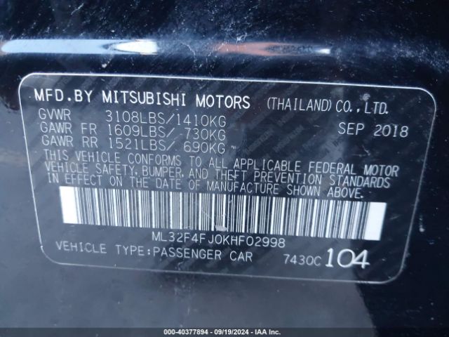ML32F4FJ0KHF02998 Mitsubishi Mirage G4 Se