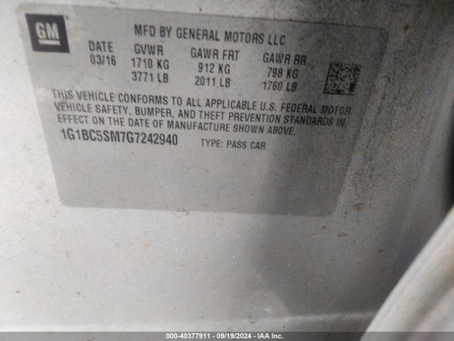 1G1BC5SM7G7242940 Chevrolet Cruze Ls Auto