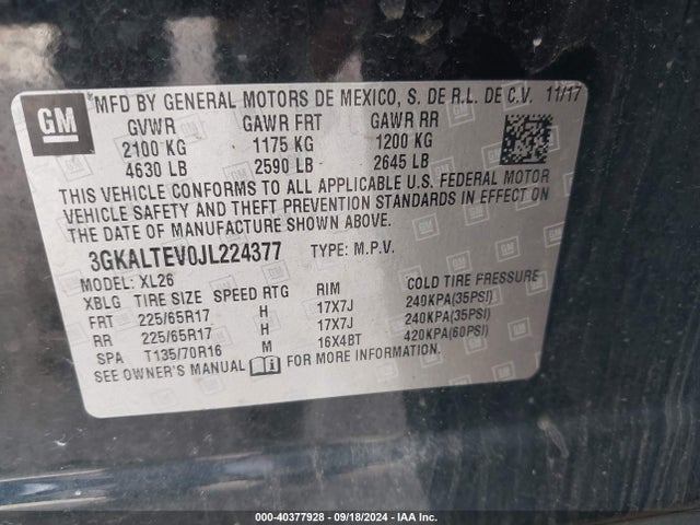 3GKALTEV0JL224377 GMC Terrain Sle