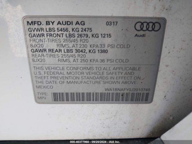 WA1BNAFY0J2010749 Audi Q5 2.0t Premium/2.0t Tech Premium