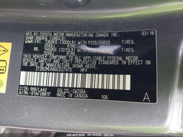 2T2BZMCA8GC027470 Lexus RX 350