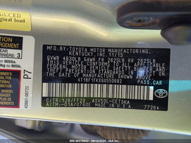 Toyota CAMRY SE 2016 4T1BF1FKXGU550682 Image 9