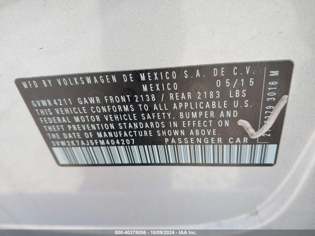 Volkswagen Jetta 2015 3VW2K7AJ5FM404207 Image 9