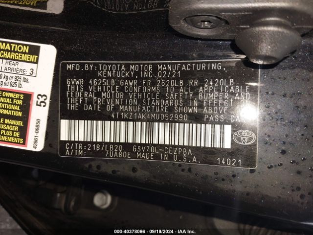 4T1KZ1AK4MU052990 Toyota Camry Xse V6