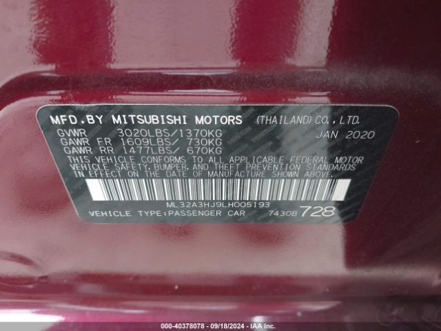 ML32A3HJ9LH005193 Mitsubishi Mirage Es/se