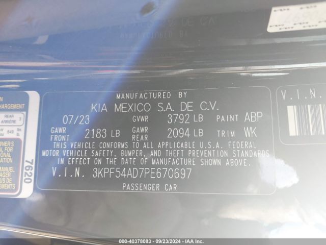 3KPF54AD7PE670697 KIA Forte Gt-line