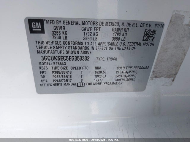 Chevrolet Silverado 1500 2lz 2014 3GCUKSEC5EG353332 Image 9