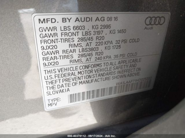WA1LAAF71HD025332 Audi Q7 3.0t Premium