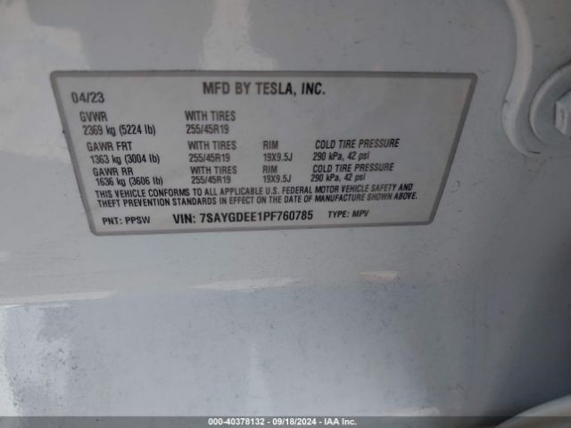 7SAYGDEE1PF760785 Tesla Model Y Awd/long Range Dual Motor All-wheel Drive