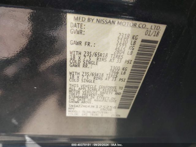5N1AZ2MG4JN125256 Nissan MURANO SV