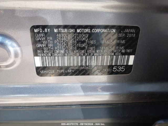 JA4AS3AA5KZ014136 Mitsubishi Eclipse Cross Es