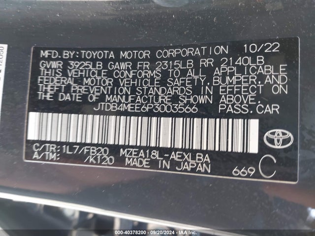 Toyota COROLLA LE 2023 JTDB4MEE6P3003566 Image 9