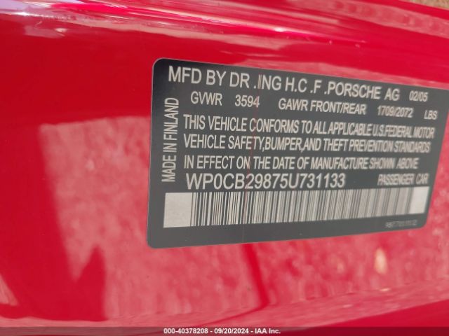 2005 PORSCHE BOXSTER WP0CB29875U731133 Photo 8