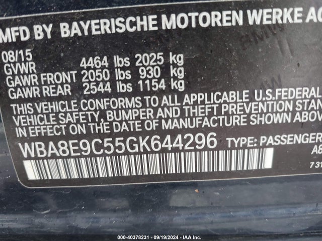WBA8E9C55GK644296 BMW 328I