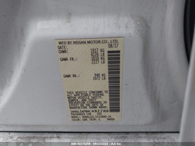 Nissan Altima 2.5 S 2017 1N4AL3AP8HC482788 Image 9