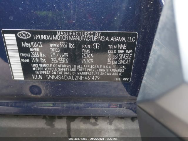 5NMS4DAL2NH461429 Hyundai Santa Fe Limited