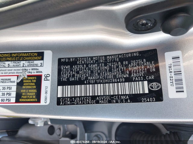 Toyota CAMRY LE 2017 4T1BF1FK0HU286499 Image 9
