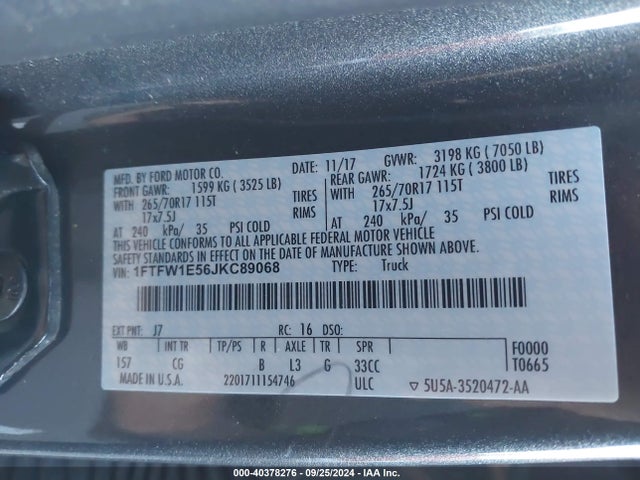 Ford F-150 Xl 2018 1FTFW1E56JKC89068 Image 9