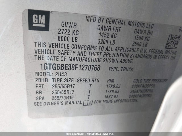 1GTG6BE38F1270768 GMC CANYON SLE