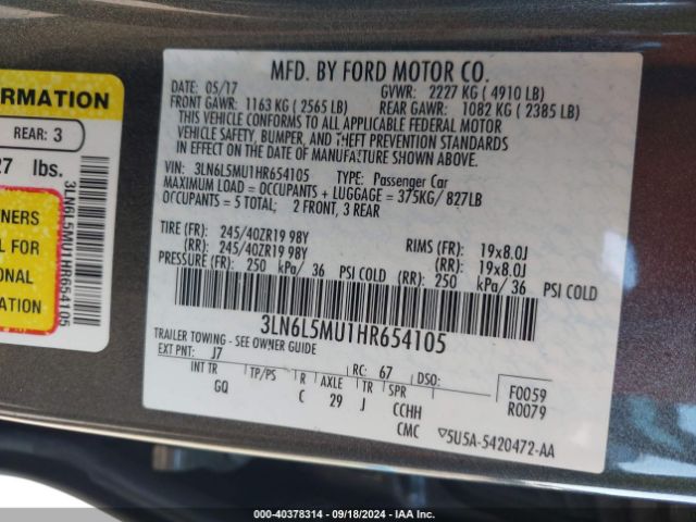 3LN6L5MU1HR654105 Lincoln Mkz Hybrid Reserve